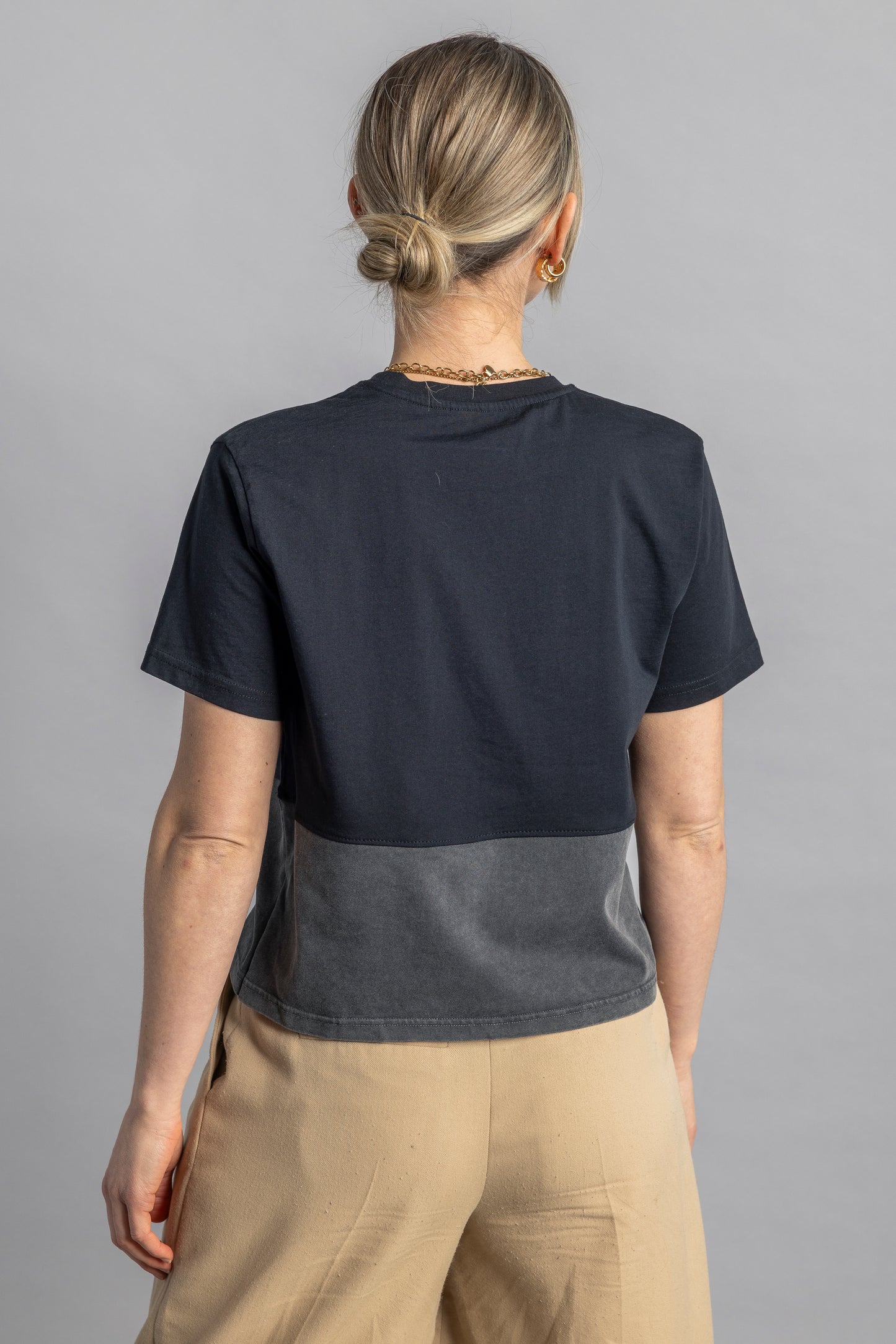 UPCYCLING Cropped T-Shirt Faded Black, S