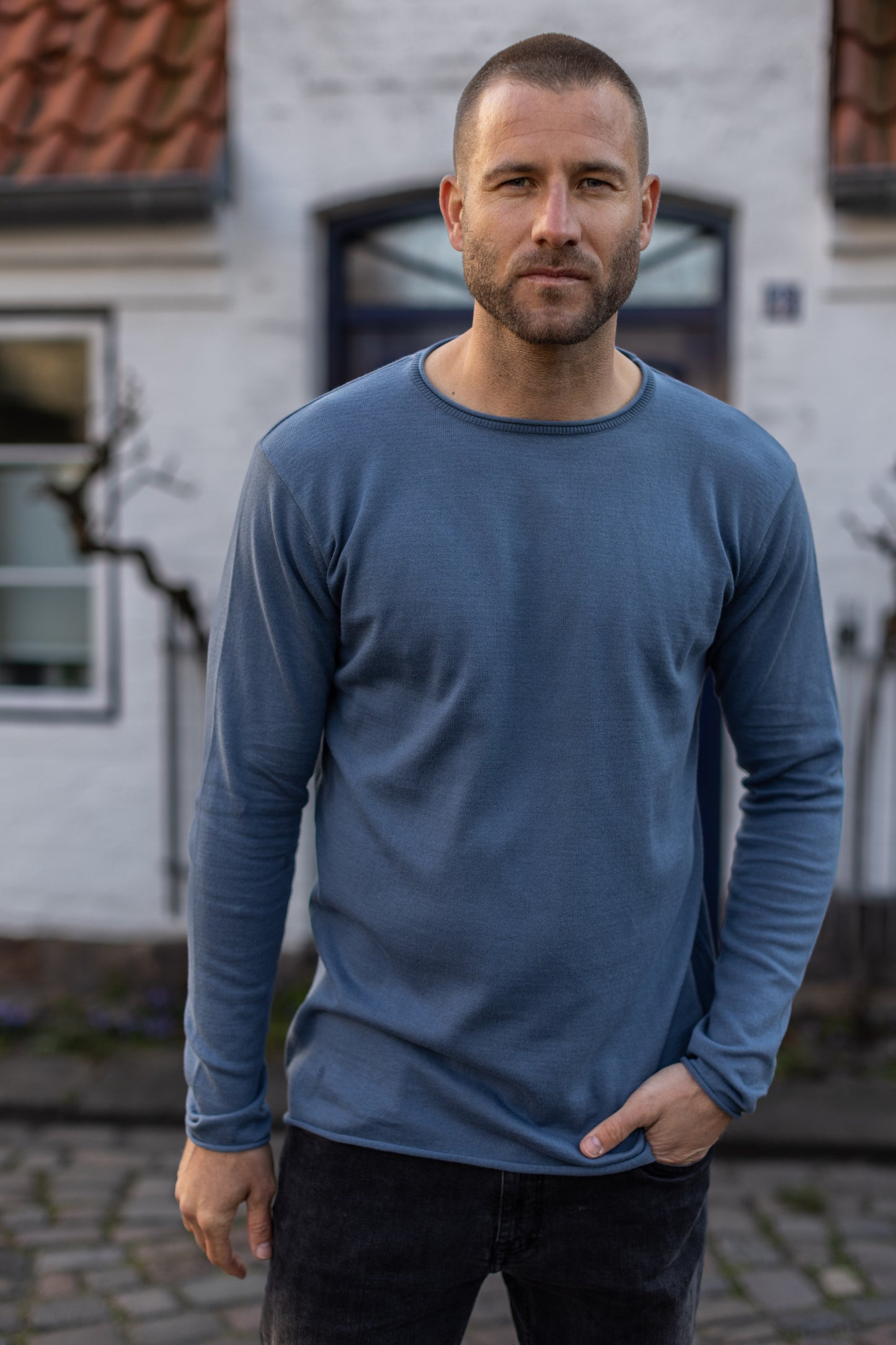 Strick-Longsleeve, Stone Blue