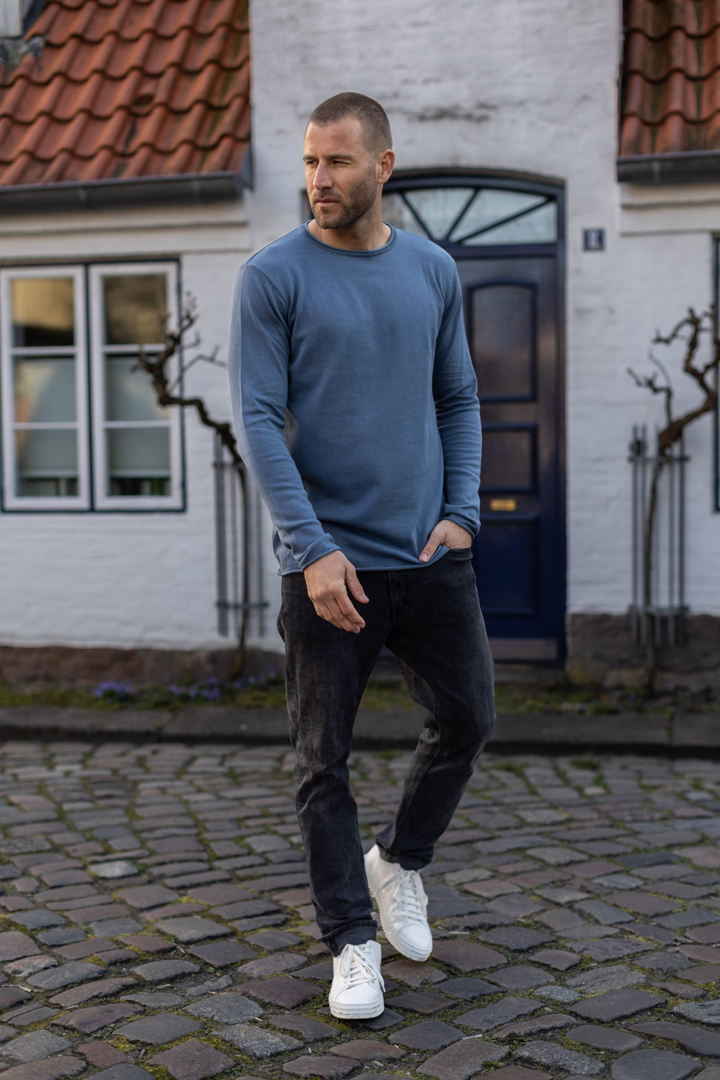 Strick-Longsleeve, Stone Blue