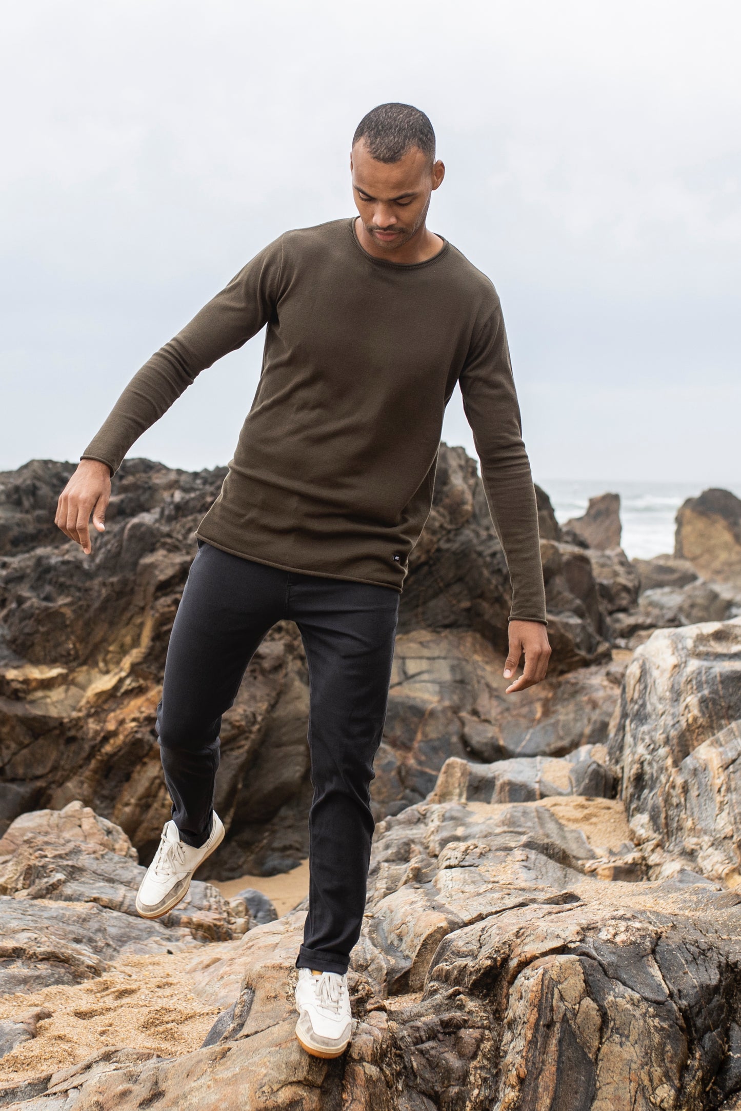 Knitted long sleeve shirt, khaki