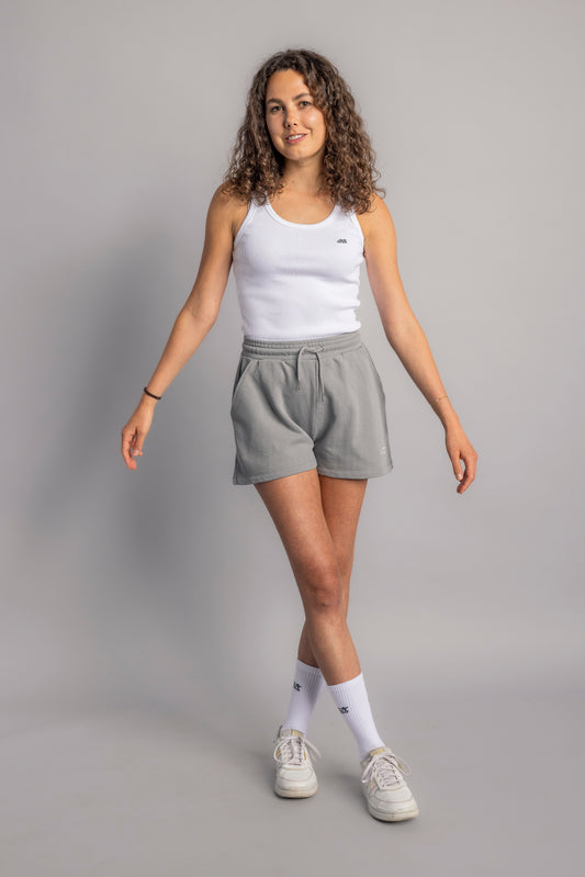 Ladies Set Top + Shorts, White + Silver Dust