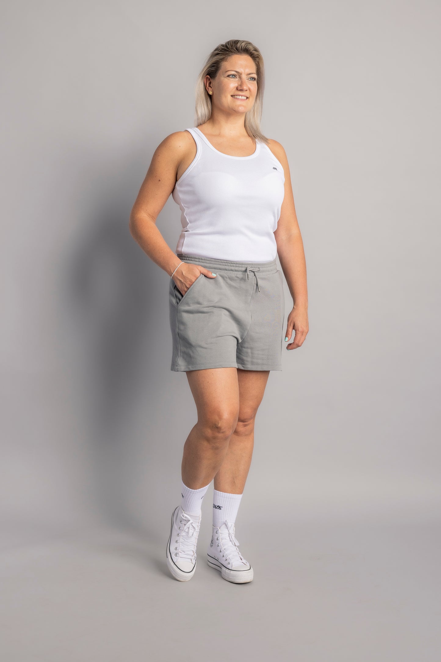 Ladies Set Top + Shorts, White + Silver Dust