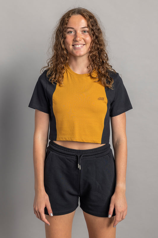 UPCYCLING Cropped T-Shirt Mustard & Black, XS