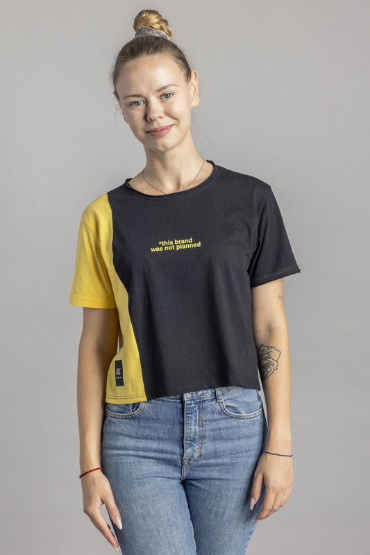 UPCYCLING Cropped T-Shirt Yellow Sleeve, S