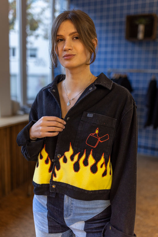 Upcycling Ladies Denim Jacket "Flames"