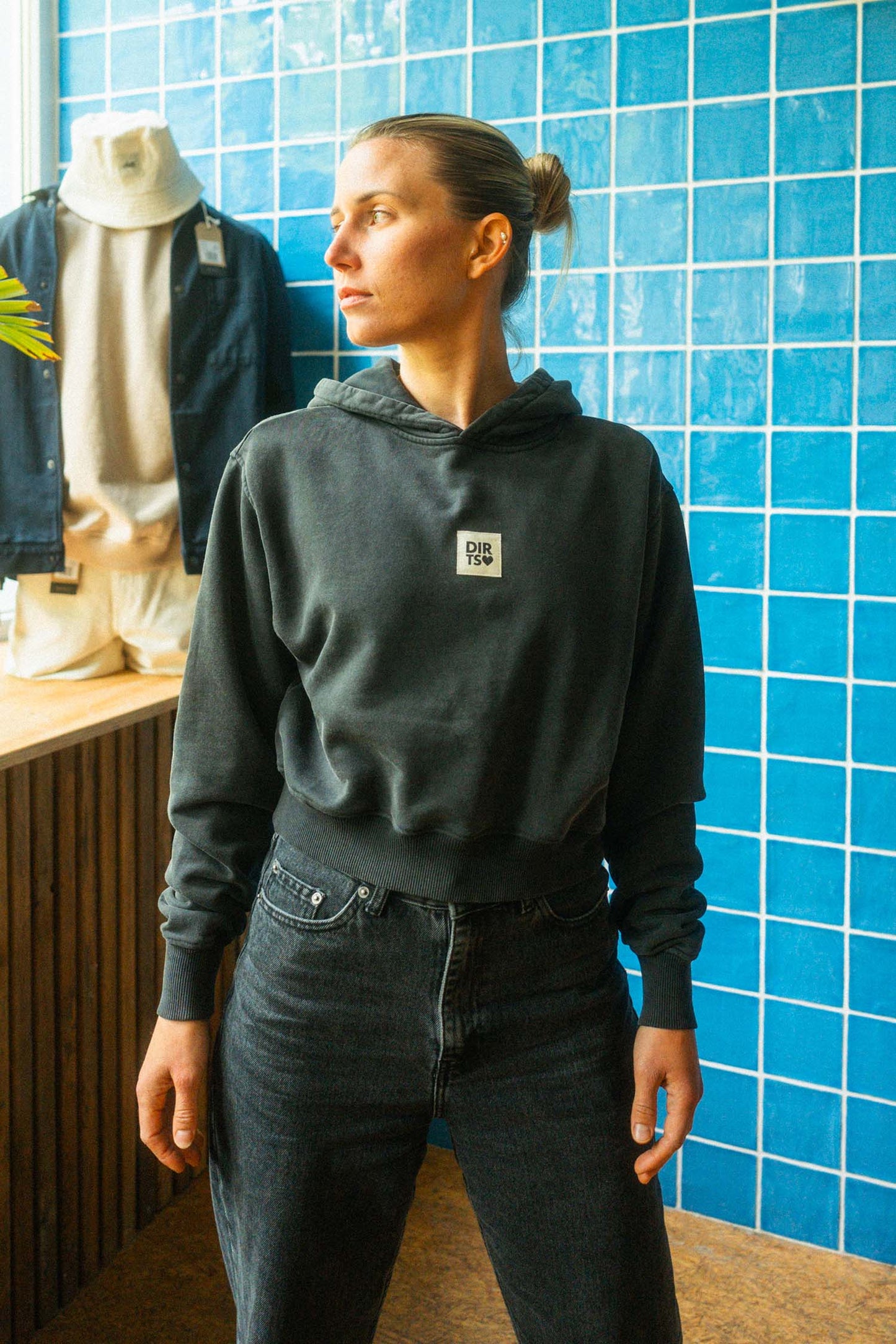 UPCYCLING Cropped Hoodie Faded Black, XS/S