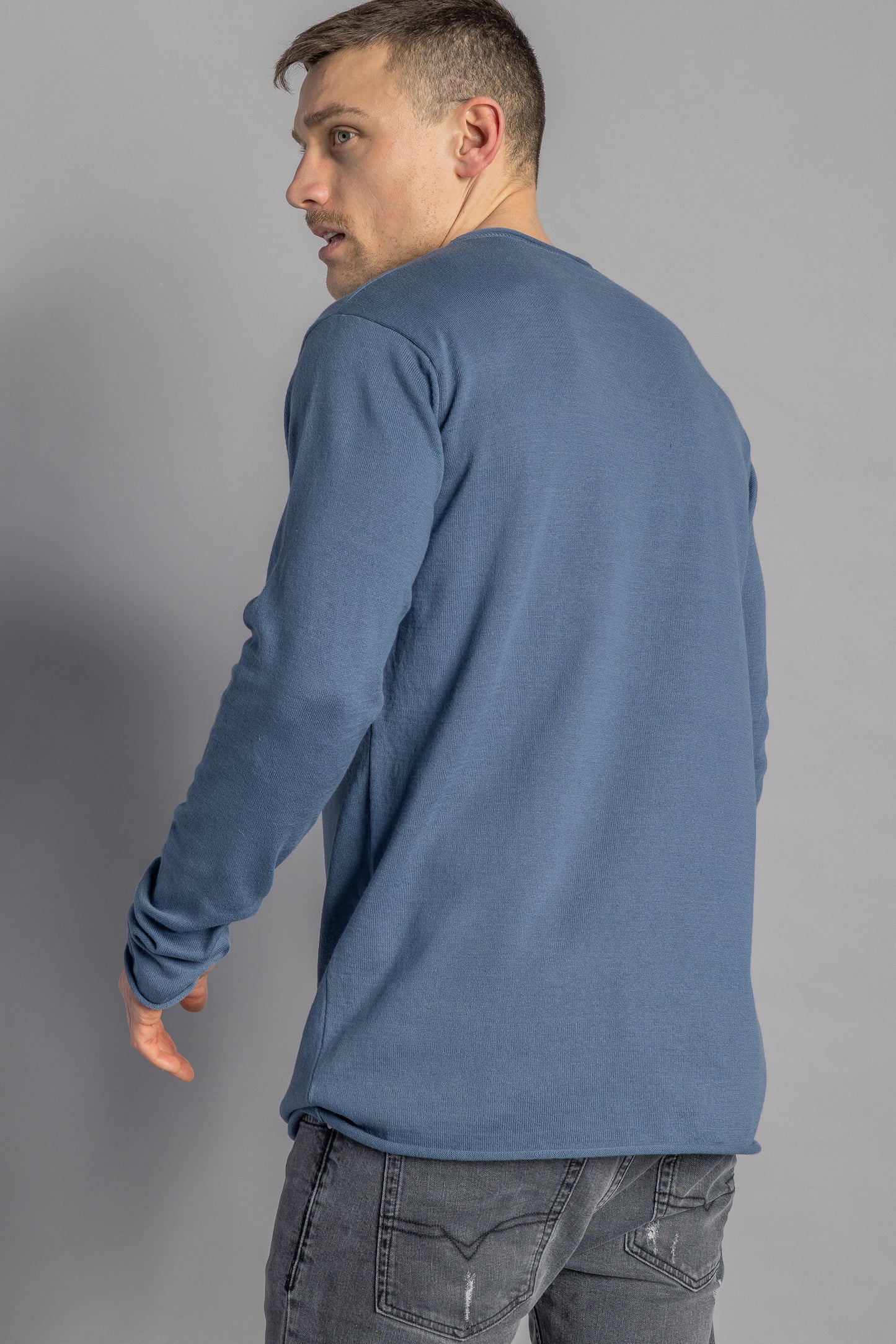 Knitted long sleeve shirt, Stone Blue