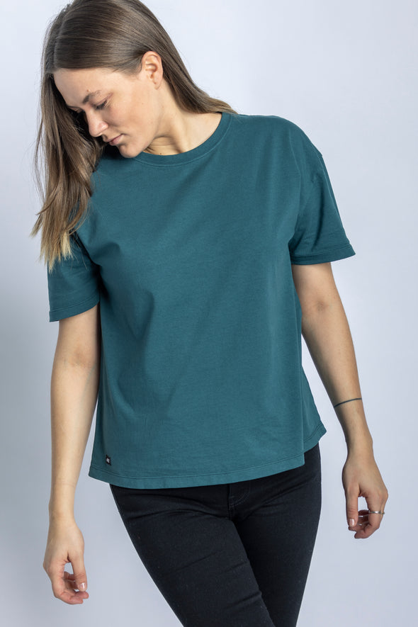 Recycled Cotton Oversized T-Shirt Ladies, Petrol