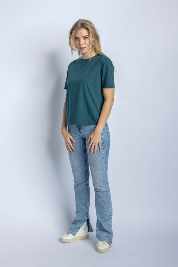 Recycled Cotton Oversized T-Shirt Ladies, Petrol