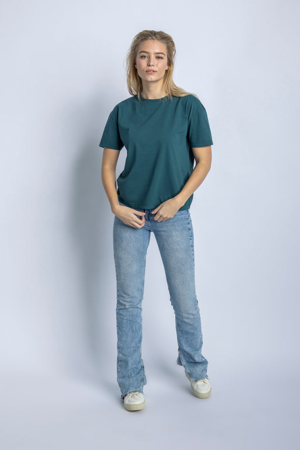 Recycled Cotton Oversized T-Shirt Ladies, Petrol