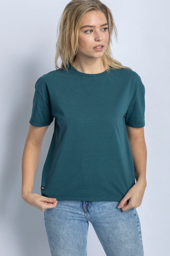 Recycled Cotton Oversized T-Shirt Ladies, Petrol