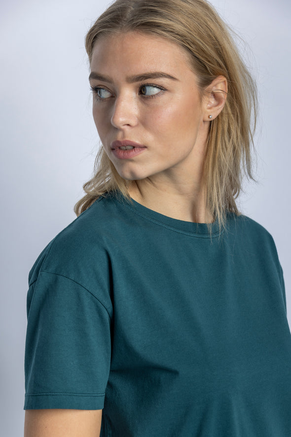 Recycled Cotton Oversized T-Shirt Ladies, Petrol