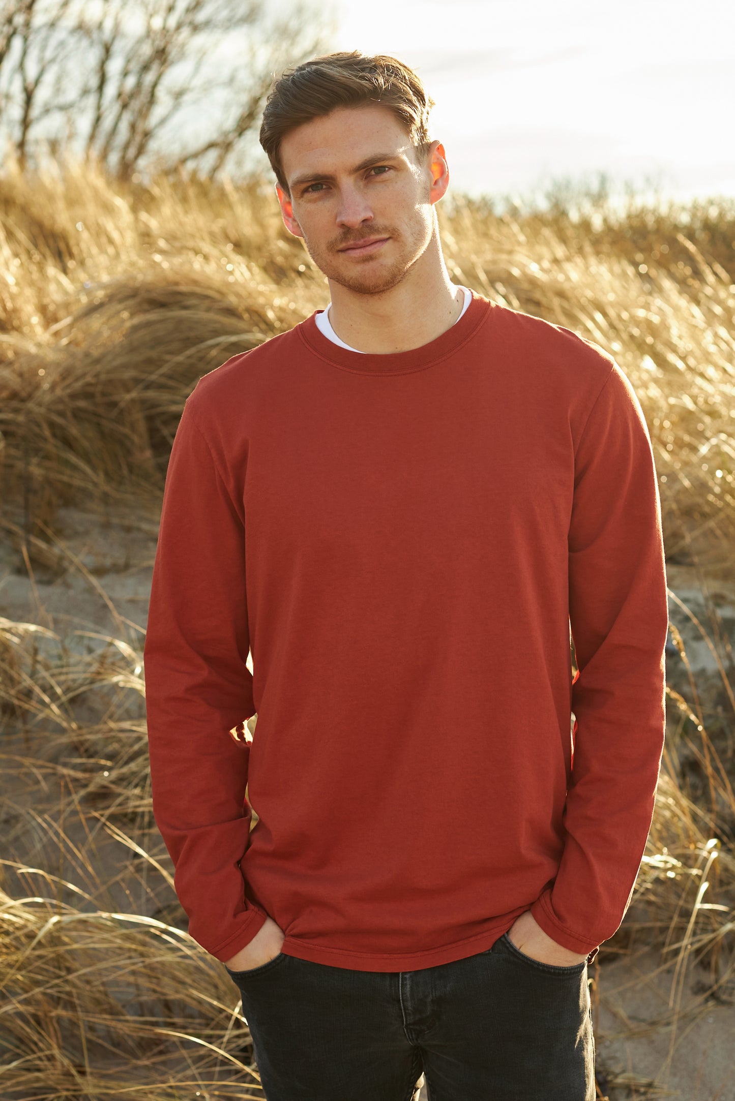 Recycled Cotton Longsleeve Shirt, Rust